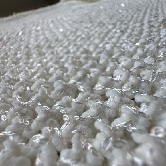 JOIE Cross Stitch Silver Sparkle Cream Knit Pullover Sweater Women’s Sz L NWT - Picture 7 of 11